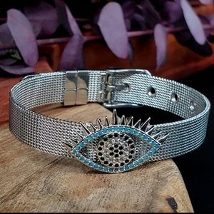 Platinum plated Contemporary Jewelry Blue Evil Eye Protective Bracelet